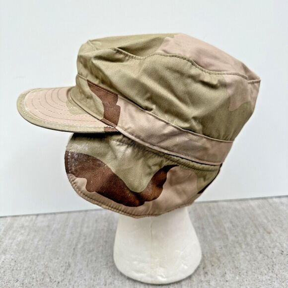 US Military Camouflage Pattern Cap 7 1/8 Desert Class 2 3-Color Ear Flap Equa - Picture 4 of 10